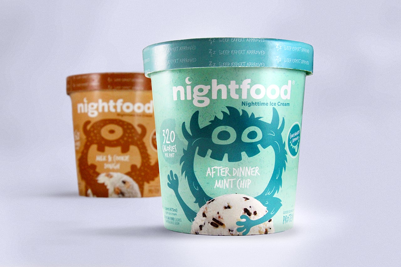 Nightfood Ice Cream - Packaging - Milk & Cookie Dough and After Dinner Mint Chip